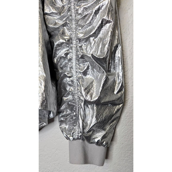 Metallic Bomber Jacket 14 Silver Hoodie Chromecore Rave Festival Futuristic Y2K - Picture 3 of 8